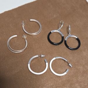 Elegant Lot of Silver Hoop Pierced Earrings